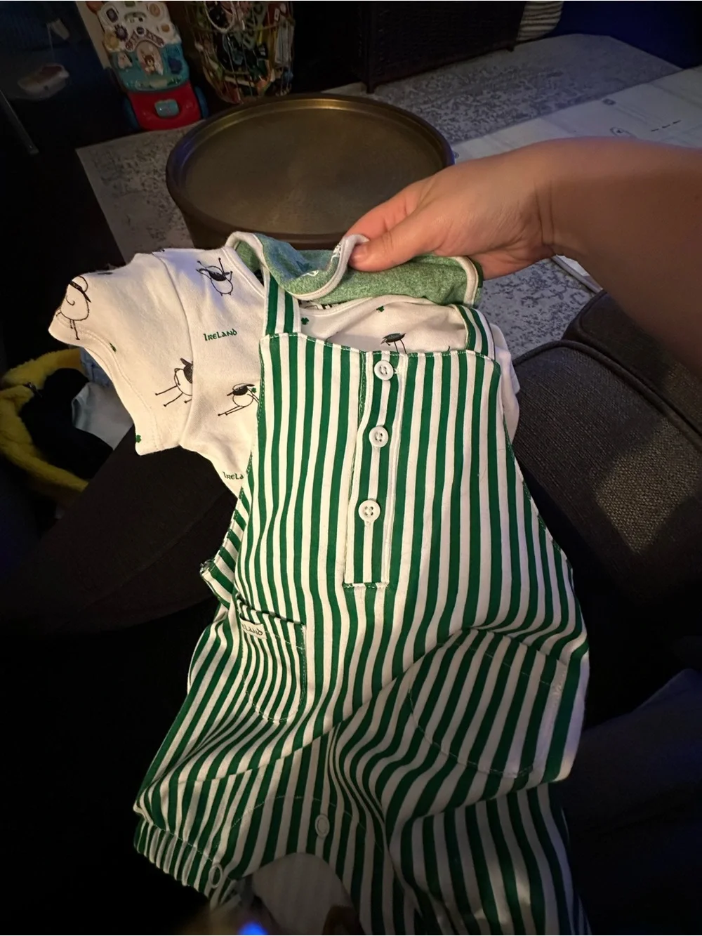 St. Patrick's Day Green Striped Baby Romper 3 piece set